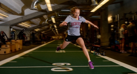 Members of the University of Denver ski team train at the school’s Ritchie Center in to get ready for the upcoming ski season.