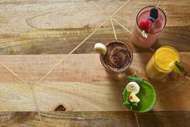 A wide selection of house-made juices and smoothies are offered at Harvest by Kelly Liken, such as the One a Day juice, with tomato, beets, celery, red bell pepper and shishito peppers; and the Pow Pow Power Smoothie, with cacao powder, espresso, banana, flax seeds and agave.